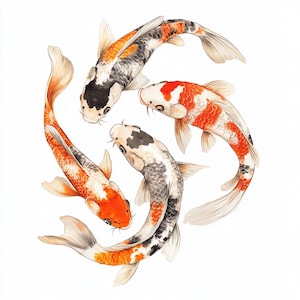 Peces Koi, peces ornamentales japoneses, paquete de imágenes prediseñadas de acuarela imprimibles, 10 archivos JPG de acuarela de alta calidad, manualidades con papel, creación de tarjetas