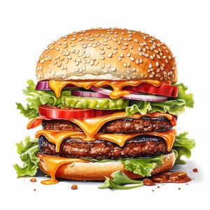 Burger, lot de 10 images JPG aquarelles de haute qualité, créations en papier, fabrication de cartes