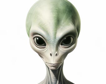 Ilustración de extraterrestre, criatura espacial de ciencia ficción, paquete de imágenes prediseñadas de acuarela imprimibles, 10 JPG de acuarela de alta calidad, descarga instantánea