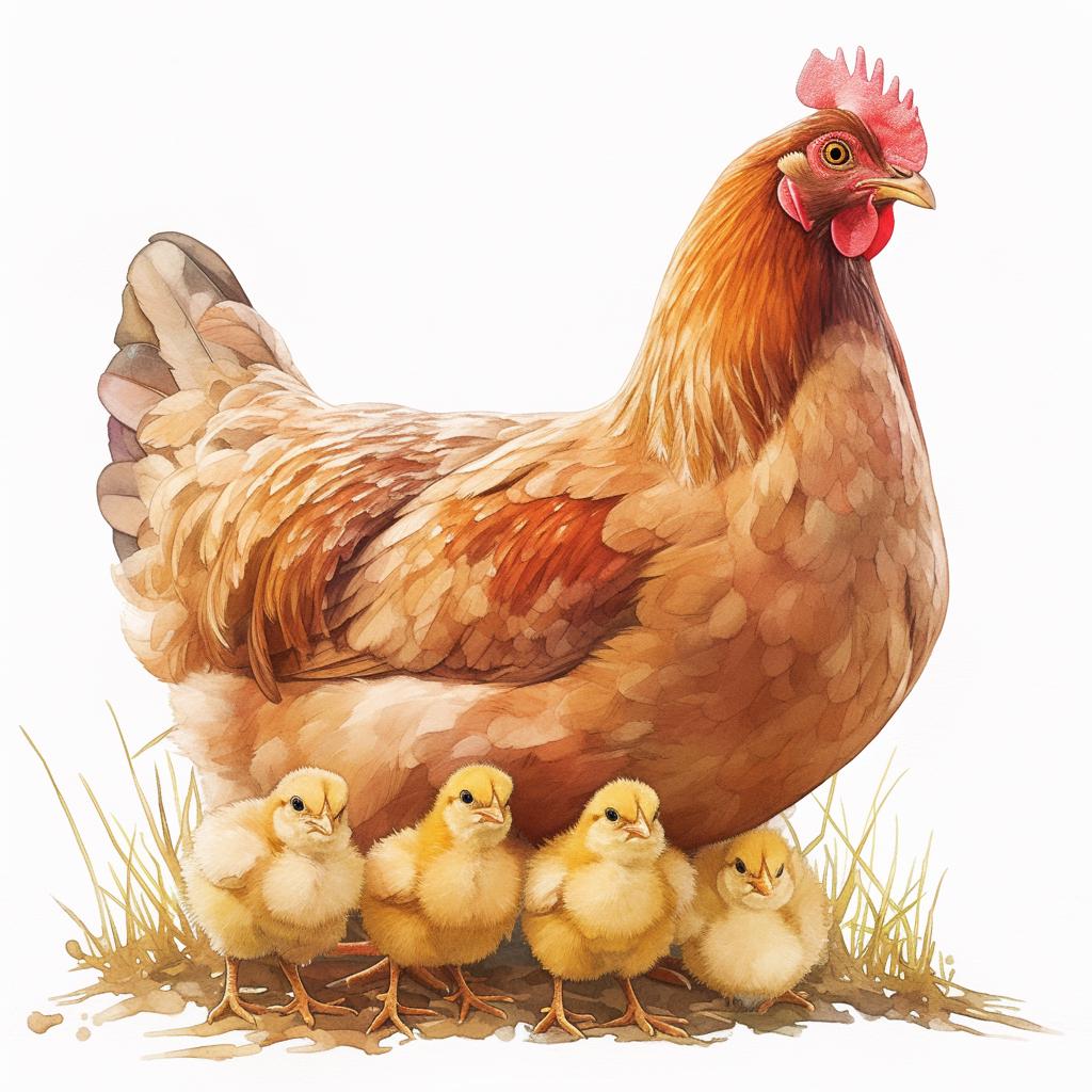 Hen and Chicks, Mother Hen, Printable Watercolor Clipart Bundle, 10 ...