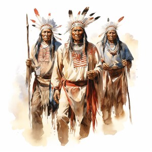 Illustration av Apache-indianer, utskrivbart akvarell clipartpaket, 10 högkvalitativa akvarell-JPG, direktnedladdning