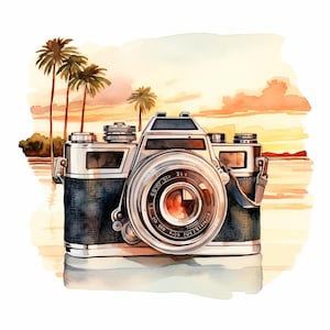 Vintage camera, Printable Watercolor clipart, 10 High Quality Watercolor JPGs, Paper crafts, Card Making