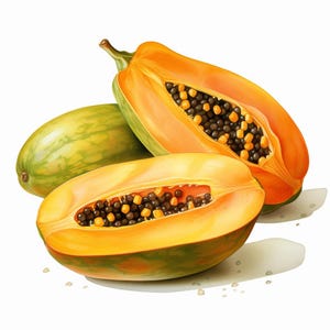 Papaya, paquete de imágenes prediseñadas de acuarela imprimibles, 10 archivos JPG de acuarela de alta calidad, manualidades de papel, fabricación de tarjetas