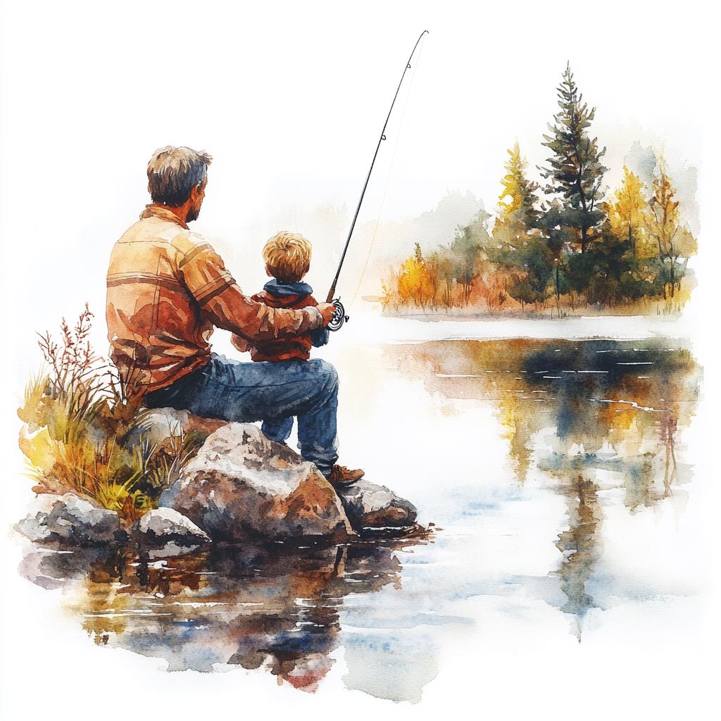 Father and Son Fishing, Father's Day, Printable Watercolor Clipart, 10 ...