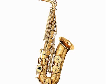 Saxophone, Printable Watercolor Clipart Bundle, 10 High Quality Watercolor JPGs, Paper crafts, Card Making
