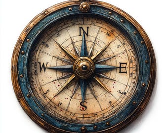 Vintage compass, Printable Watercolor clipart, 10 High Quality Watercolor JPGs, Paper crafts, Card Making