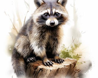 Clipart de acuarela de mapache, clipart de acuarela imprimible, 10 JPG de acuarela de alta calidad, manualidades de papel, creación de tarjetas