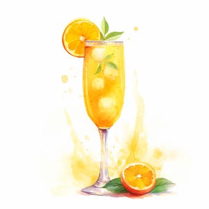 Cocktail Mimosa, Clipart acquerello stampabile, 10 JPG acquerello di alta qualità, Artigianato di carta, Creazione di biglietti