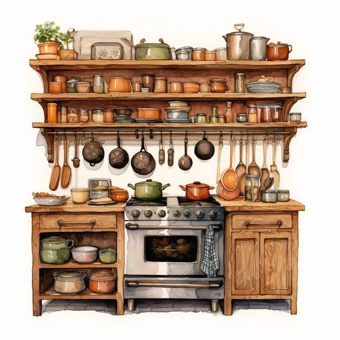 Cozy Kitchen, Printable Watercolor Clipart Bundle, 10 High Quality ...