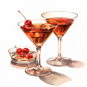 Cocktail Manhattan, Clipart acquerello stampabile, 10 JPG acquerello di alta qualità, Artigianato di carta, Creazione di biglietti