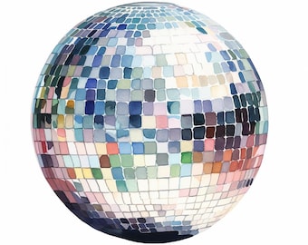 Disco ball, Printable Watercolor clipart, 10 High Quality Watercolor JPGs, Paper crafts, Card Making