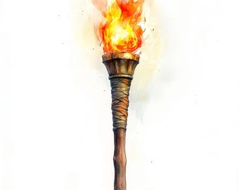 Zestaw akwarelowych clipartów z pochodnią: grafika z płomieniem, 10 akwarelowych plików JPG, natychmiastowe pobranie