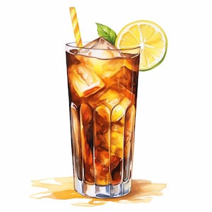 Cocktail Long Island, clipart acquerello stampabile, 10 JPG acquerello di alta qualità, lavori di carta, creazione di biglietti