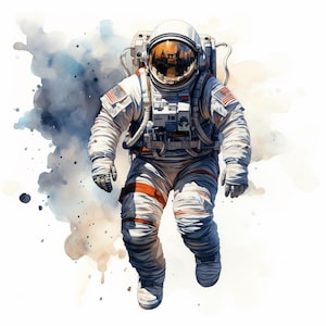 Astronaut, Printable Watercolor clipart, 10 High Quality Watercolor JPGs, Paper crafts, Card Making