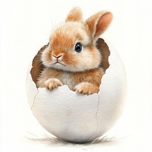 Kaninchen in der Eierschale, Osterhase, druckbare Aquarell Clipart, 10 hochwertige JPGs zum Ausdrucken, Papierhandwerk, Kartenherstellung