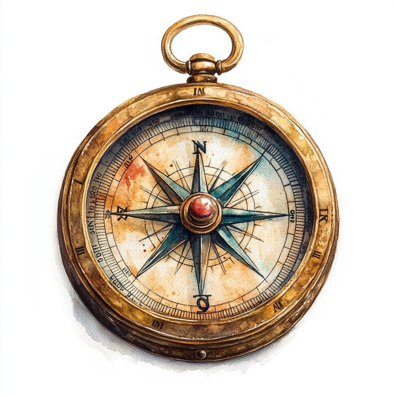 Vintage Compass, Printable Watercolor Clipart, 10 High Quality ...
