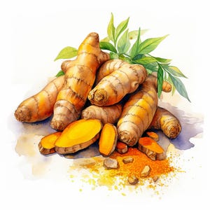 Raiz de cúrcuma, clipart de aquarela para impressão, 10 JPGs de aquarela de alta qualidade, artesanato em papel, criação de cartões