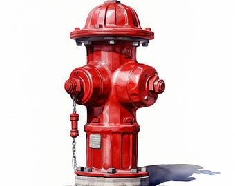 Roter Hydrant, druckbares Aquarell Clipart Bundle, 10 hochwertige Aquarell JPGs, Papierhandwerk, Kartenherstellung