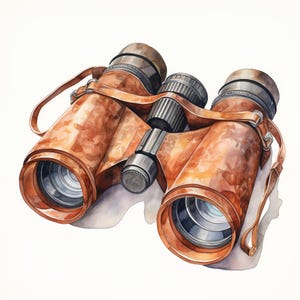 Vintage verrekijker, afdrukbare aquarel clipart, 10 hoogwaardige aquarel jpg's, knutselen, kaarten maken