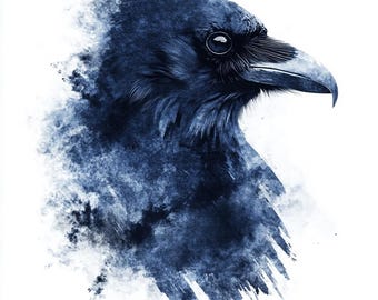 Raven Bird Illustration, Printable Watercolor Clipart Bundle, 10 High Quality Watercolor JPGs, Paper crafts, Card Making