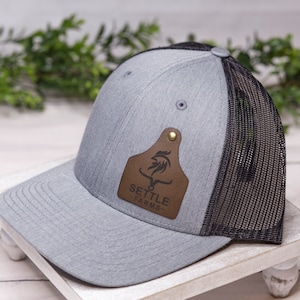 Custom Cattle tag hat, Hat, Cap, Leather engraved, Leather patch hat, logo hats, Gift, Holiday, Christmas, Birthday