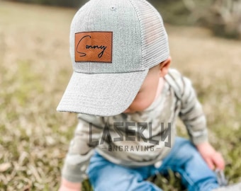 Casquette de baseball personnalisée pour tout-petit avec dos en filet, chapeau pour bébé, chapeau signature, chapeau, bonnet pour bébé, chapeau avec patch en cuir, cadeau, vacances, Noël, anniversaire