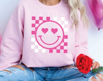 Retro Smile Valentines Day - Heart, Sweatshirt, Valentines Day, Holidays, Gifts, Heart Sweatshirt, Valentines Sweatshirt
