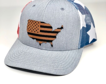 American Flag Hat: United States Leather Patch Cap