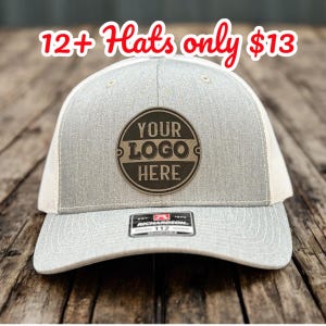 Custom Leather Patch Hat: Heather Grey Trucker Hat, Company Logo