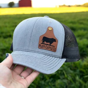 Custom Leather Patch Hat: Cattle Tag Logo, Business Merch