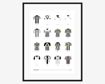Notts County FC Classic Kits - 1890 to 2024 - A3/A4 Poster - Football Team Gift