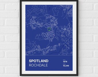 Spotland Stadium, Rochdale - Minimalist Map Print/Poster Rochdale Football Fan Gift