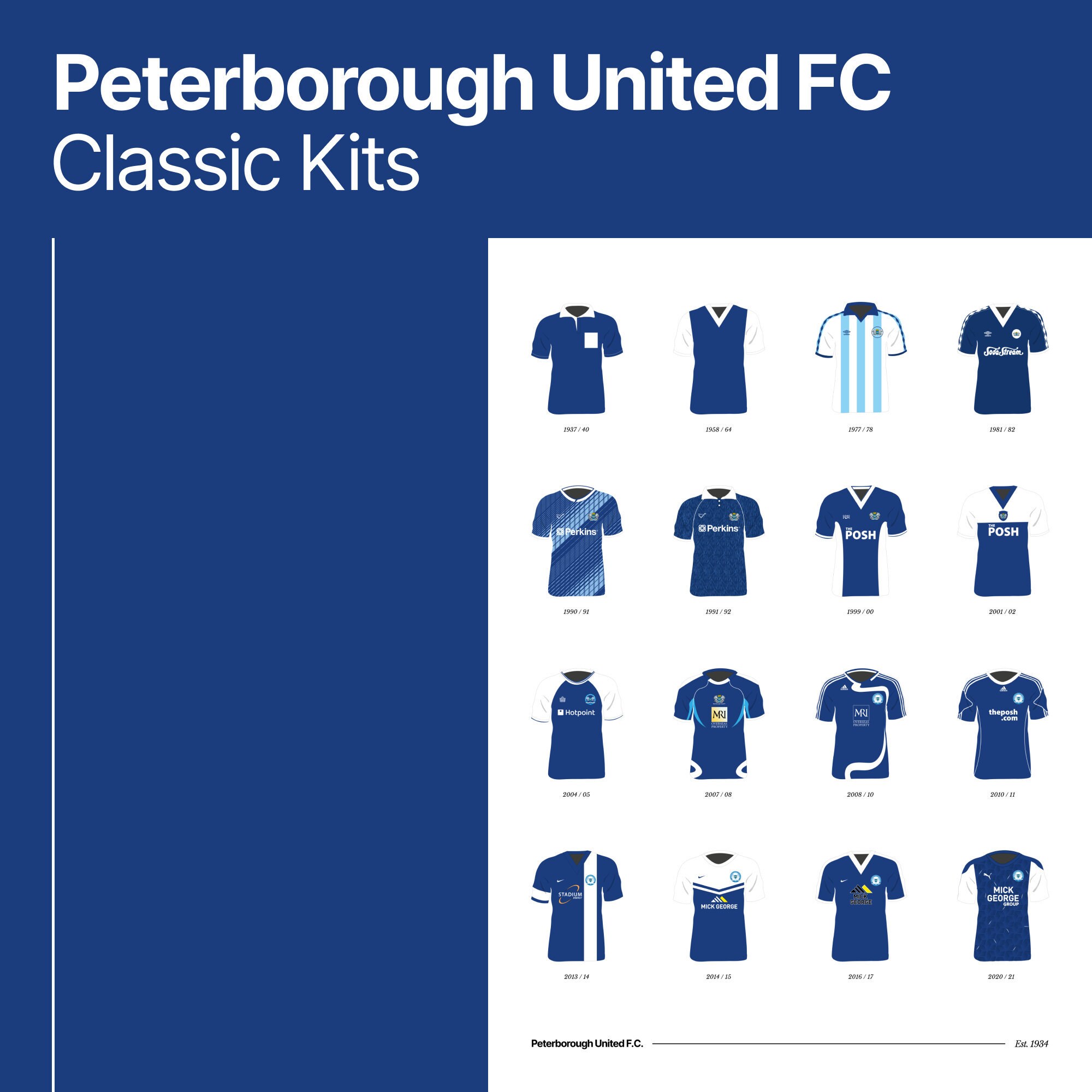 Peterborough United FC Classic Kits 1934 to 2021 A3/A4 Etsy UK