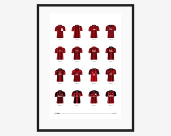 AC Milan Classic Kits - 1899 to 2021 - A3/A4 Poster - Football Team Gift