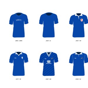 Pu&ograve; includere: Sei maglie da calcio blu, ognuna rappresentante una stagione diversa. Le maglie sono del 1885/86, 1910/11, 1937/40, 1977/78, 1987/88 e 1990/91. Alcune maglie presentano colletti bianchi, strisce e loghi di squadre.