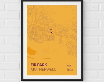 Fir Park, Motherwell - Minimalist Map Print/Poster Motherwell Football Fan Gift