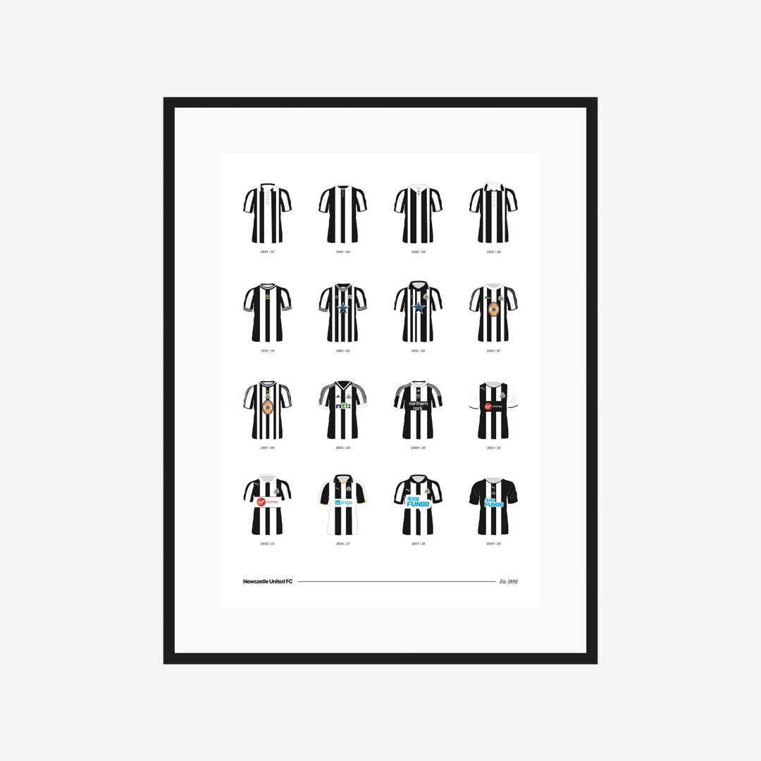 Newcastle United Classic Kits 1894 to 2020 A3/A4 Poster Football Fan
