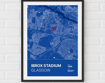 Ibrox Stadium, Glasgow - Minimalist Map Print/Poster Rangers Football Fan Gift