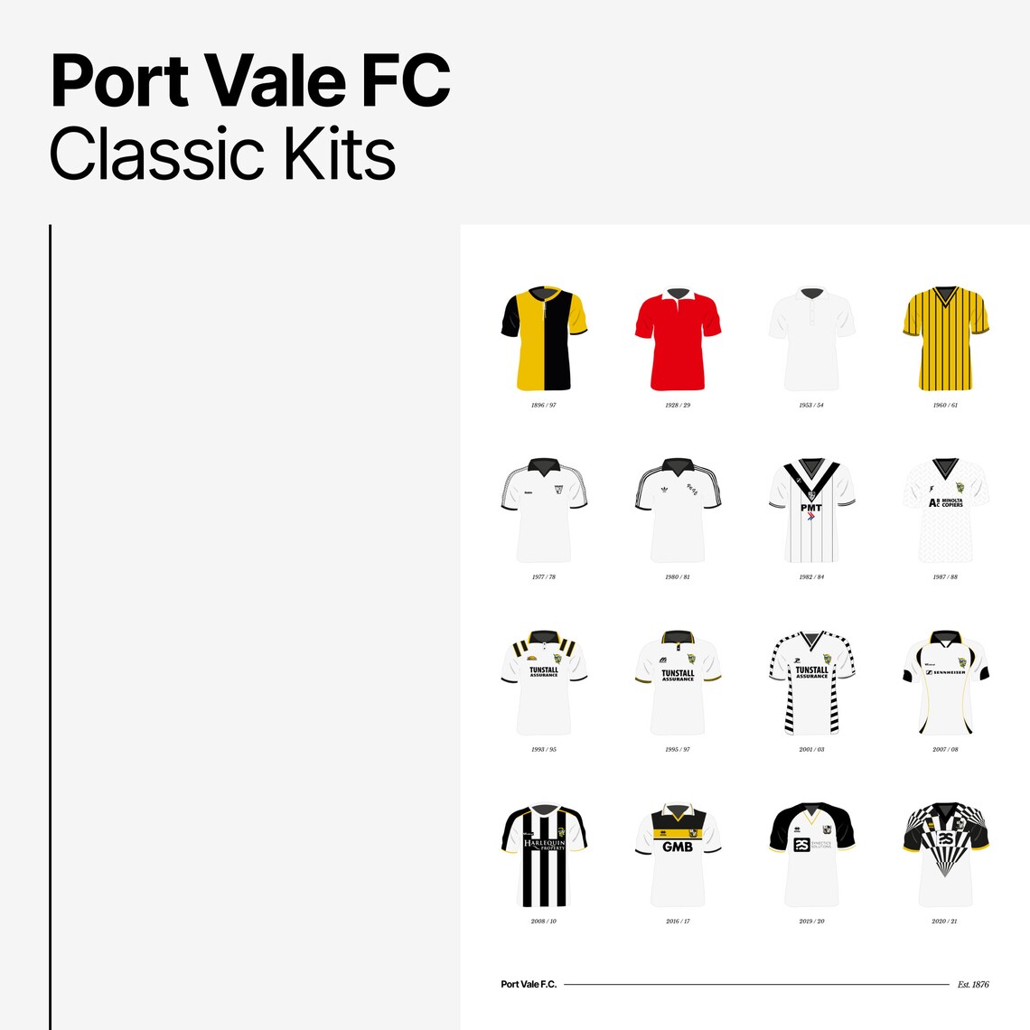 Port Vale FC Classic Kits 1907 to 2021 A3/A4 Poster Football Team Gift