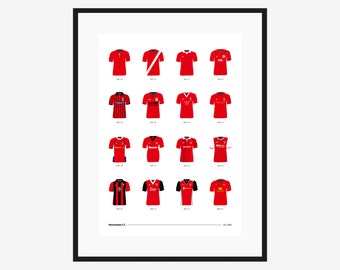 Morecambe FC Classic Kits - 1920 to 2021 - A3/A4 Poster - Football Team Gift