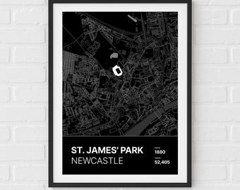 St. James' Park, Newcastle - Minimalist Map Print/Poster Newcastle Football Fan Gift