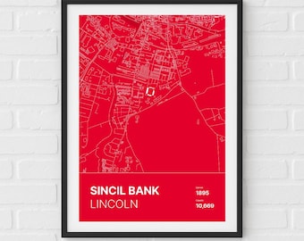 Sincil Bank, Lincoln - Minimalist Map Print/Poster Lincoln City Football Fan Gift