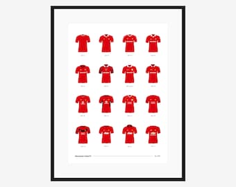 Manchester United Classic Kits - 1961 to 2016 - A3/A4 Poster - Football Gift Print