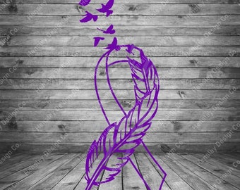 Cancer Ribbon Feather Design SVG PNG DXF
