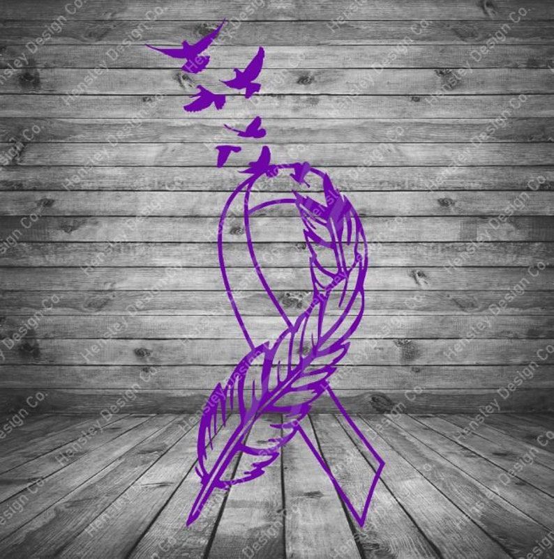 Cancer Ribbon With Feather Svg