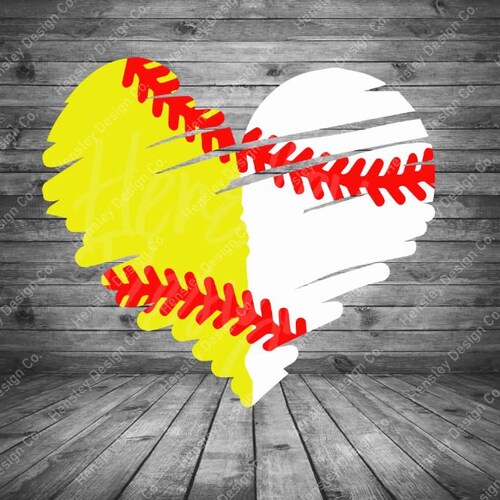 Softball Heart Svg Softball Svg Heart Shaped Softball Svg Etsy