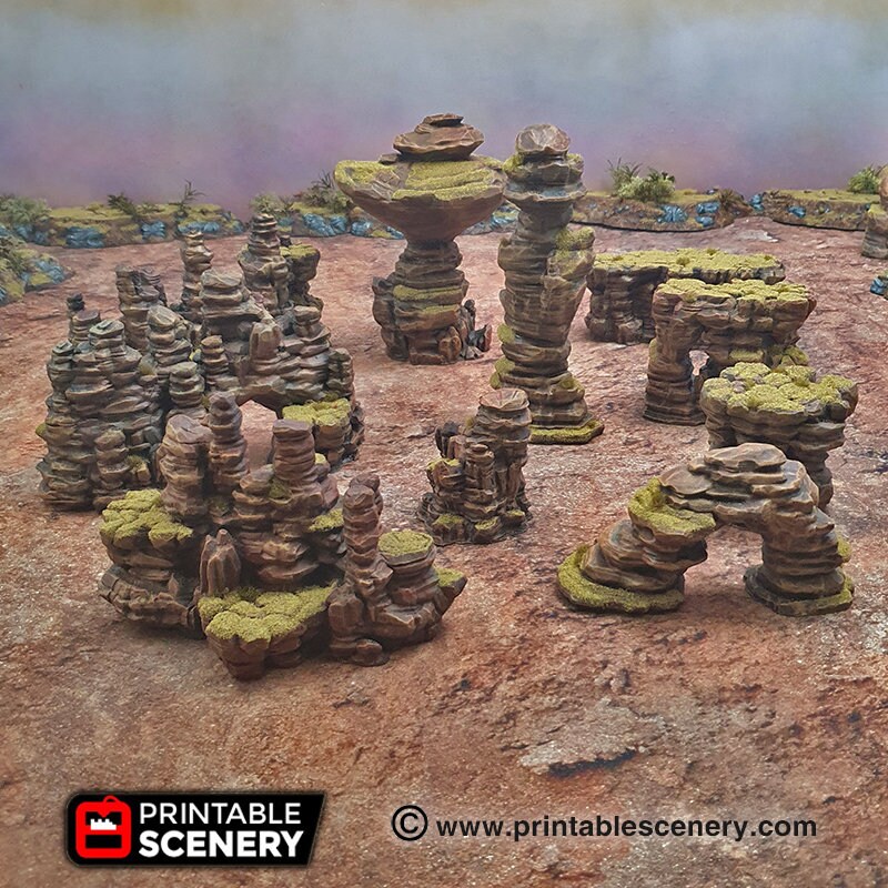 Warhammer 40k Tabletop War Gaming Terrain Scenery Grey Stone Plateau& Rocks SetG 