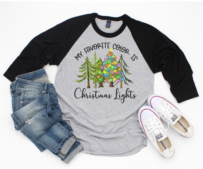 My Favorite Color is Christmas Lights Raglan Tee Christmas T Etsy