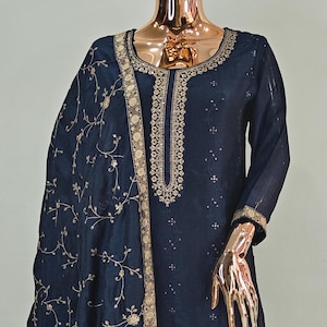 Blue Kurta Palazzo Set 3pc salwar suit Anarkali type suit Indian Dress Designer Sharara Ethnic Suit For Women Pakistani Dress Readymade suit