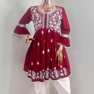 Cotton Kurta Tunic Tops For Women - Bandani Printed Collar Top - Short Kurta - Kurtis For Women/ Summer Tops Tees T-shirt Plus Size Boho Top